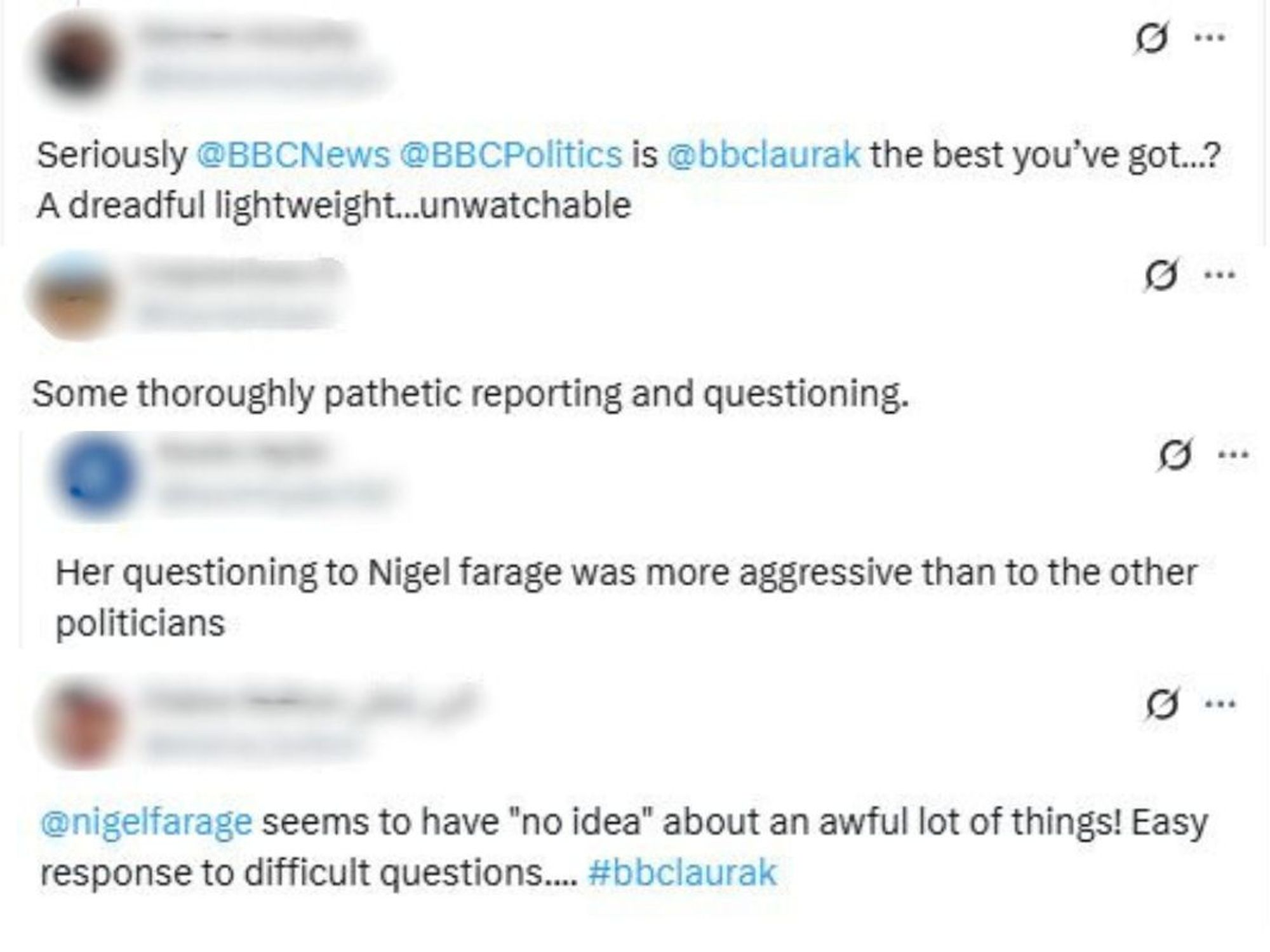 Both Laura Kuenssberg and Nigel Farage came under criticism