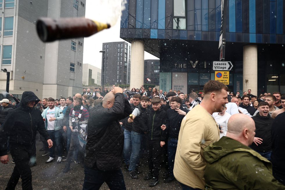 Bottles were thrown as Newcastle and Sunderland fans clashed