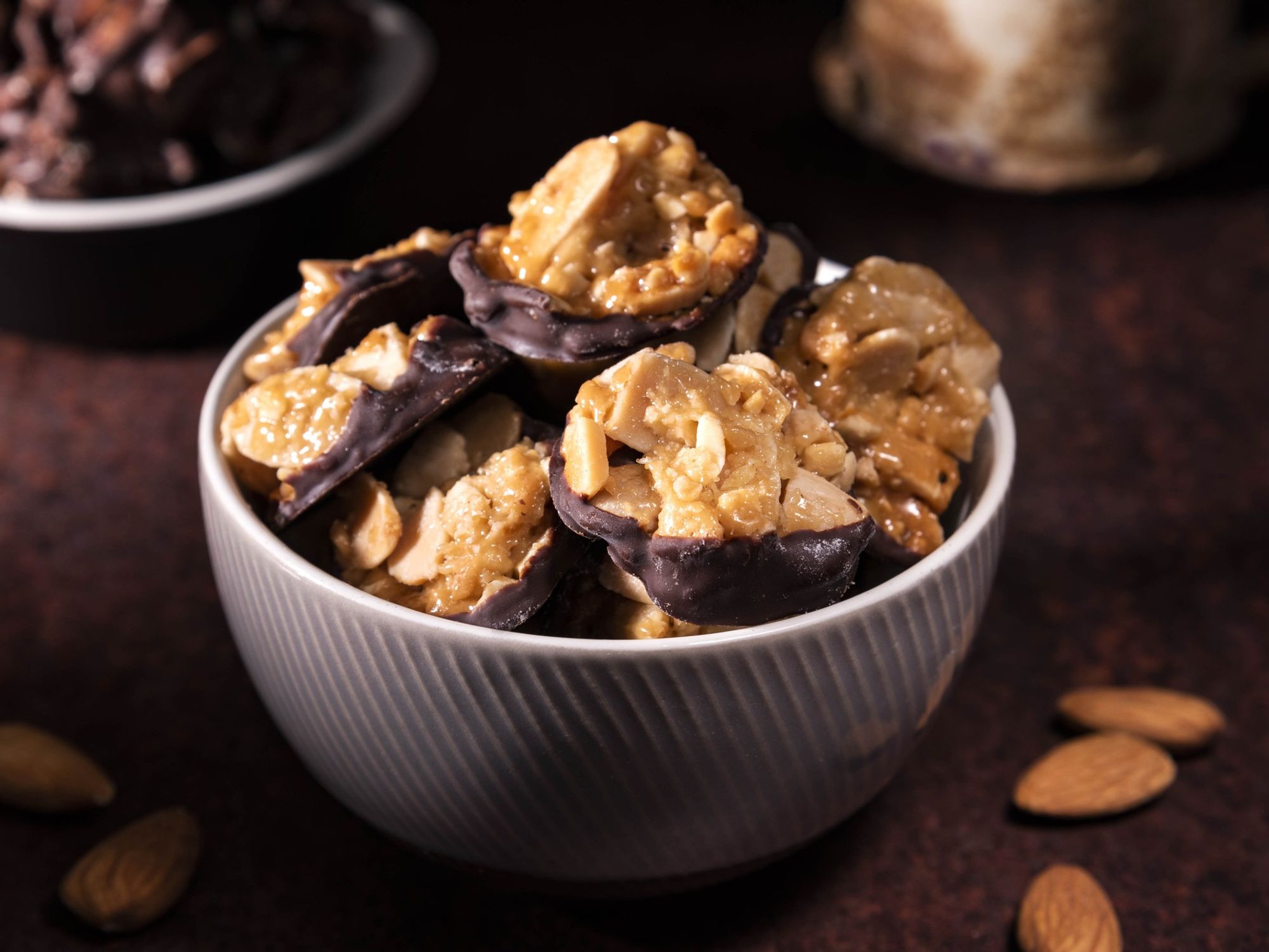 Bowl of chocolate florentines