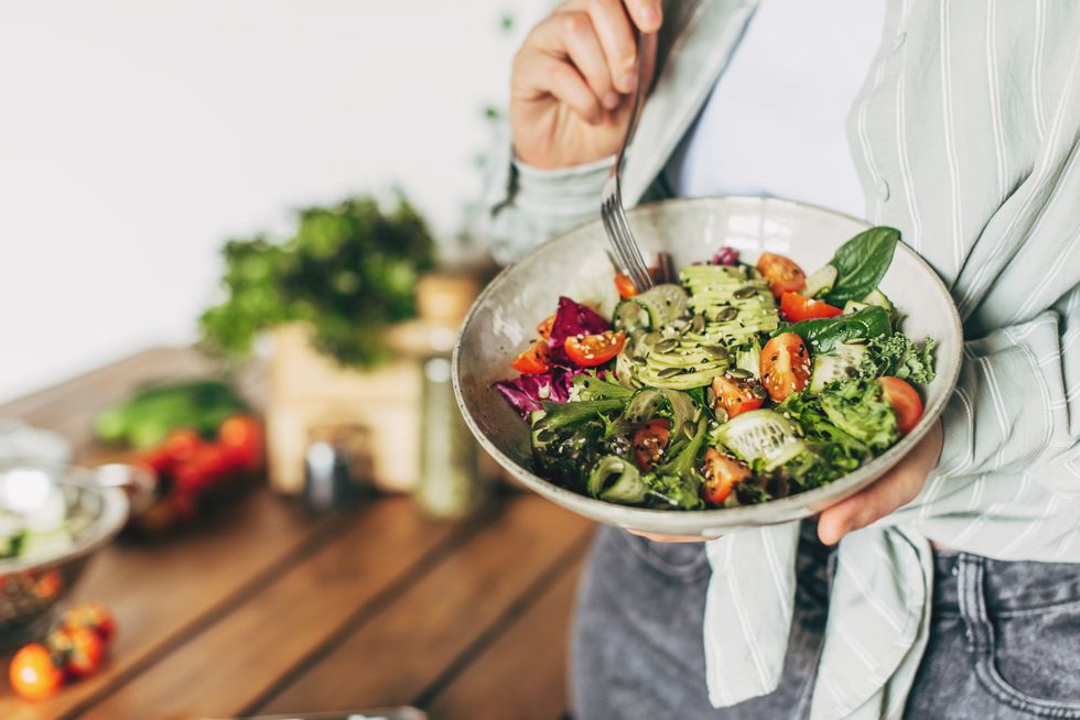 Bowl of salad with cucumber and tomatoes