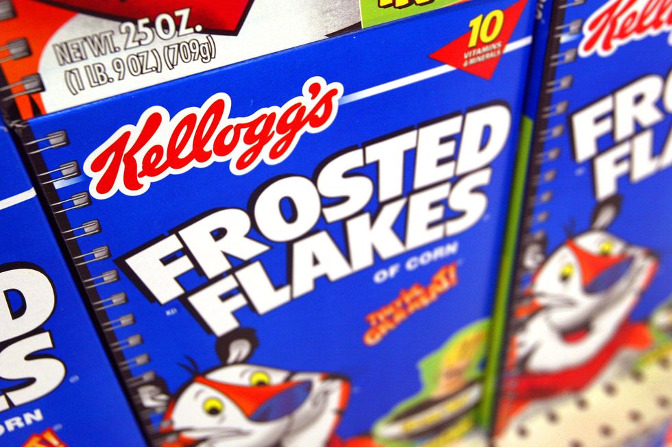 Boxes of Kellogg's Frosted Flakes cereal are seen displayed inside a Wal-Mart store