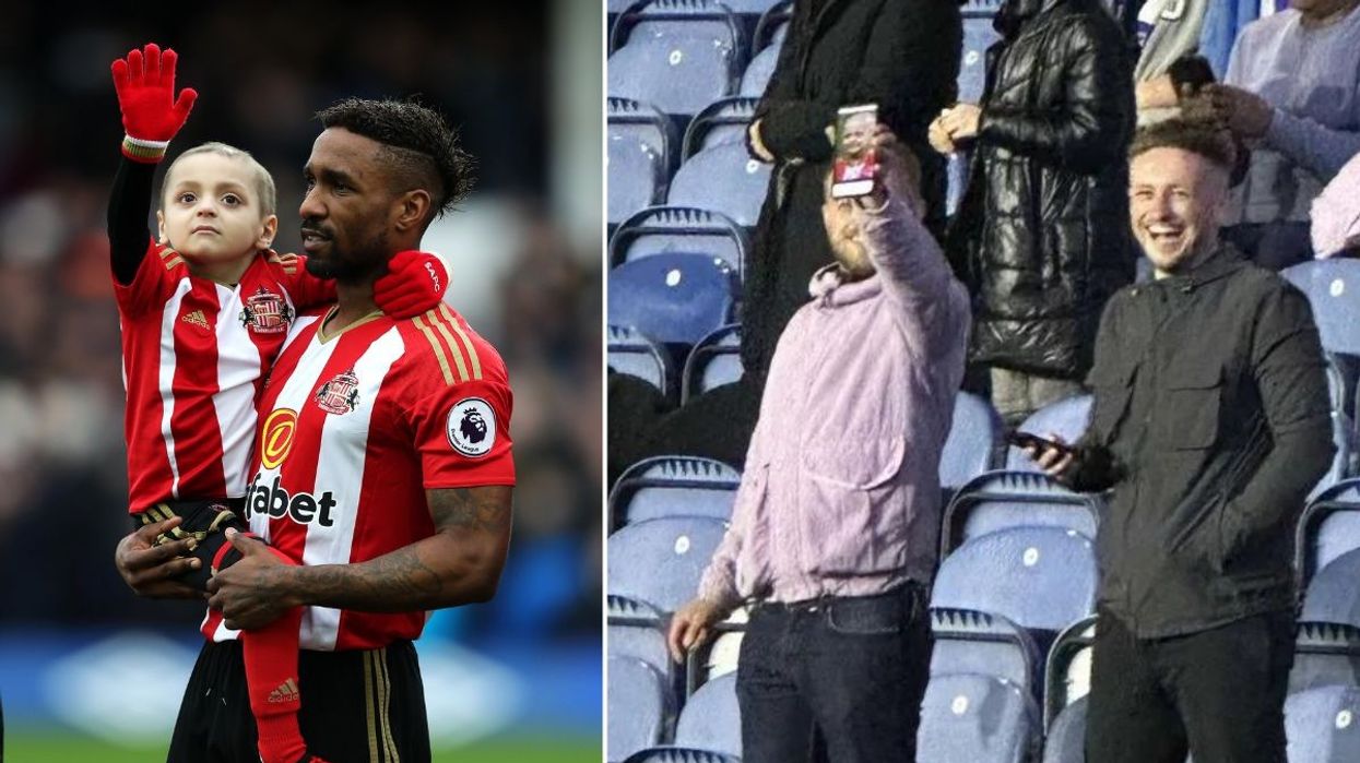 Bradley Lowery and Jermaine Defoe (left) and an image of Sheffield Wednesday fans holding up a photo of the late Bradley Lowery during a match