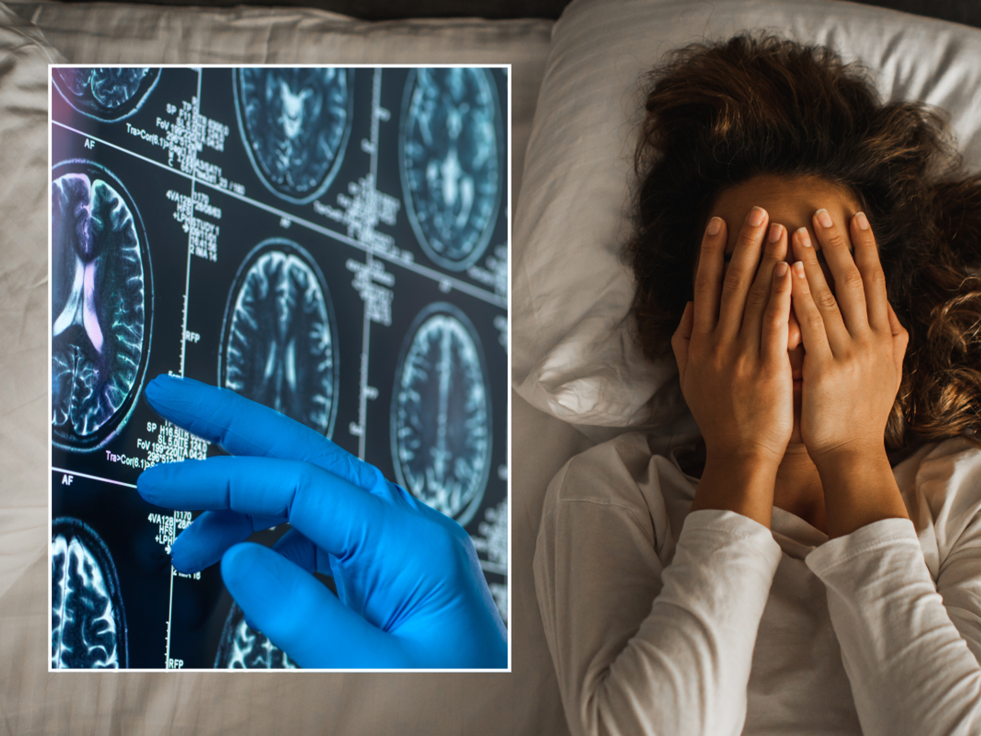 Brain scans; woman struggling to sleep