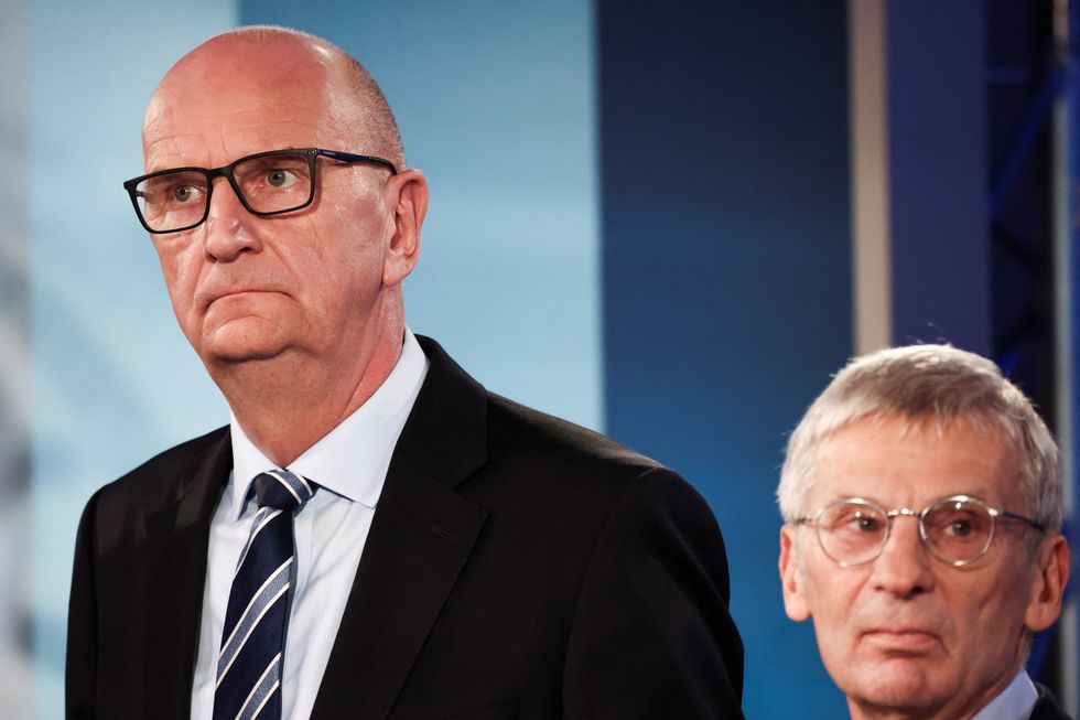 Brandenburg state premier and top candidate of Germany's Social Democratic Party (SPD) Dietmar Woidke and right-wing Alternative for Germany (AfD) Brandenburg top candidate Hans-Christoph Berndt