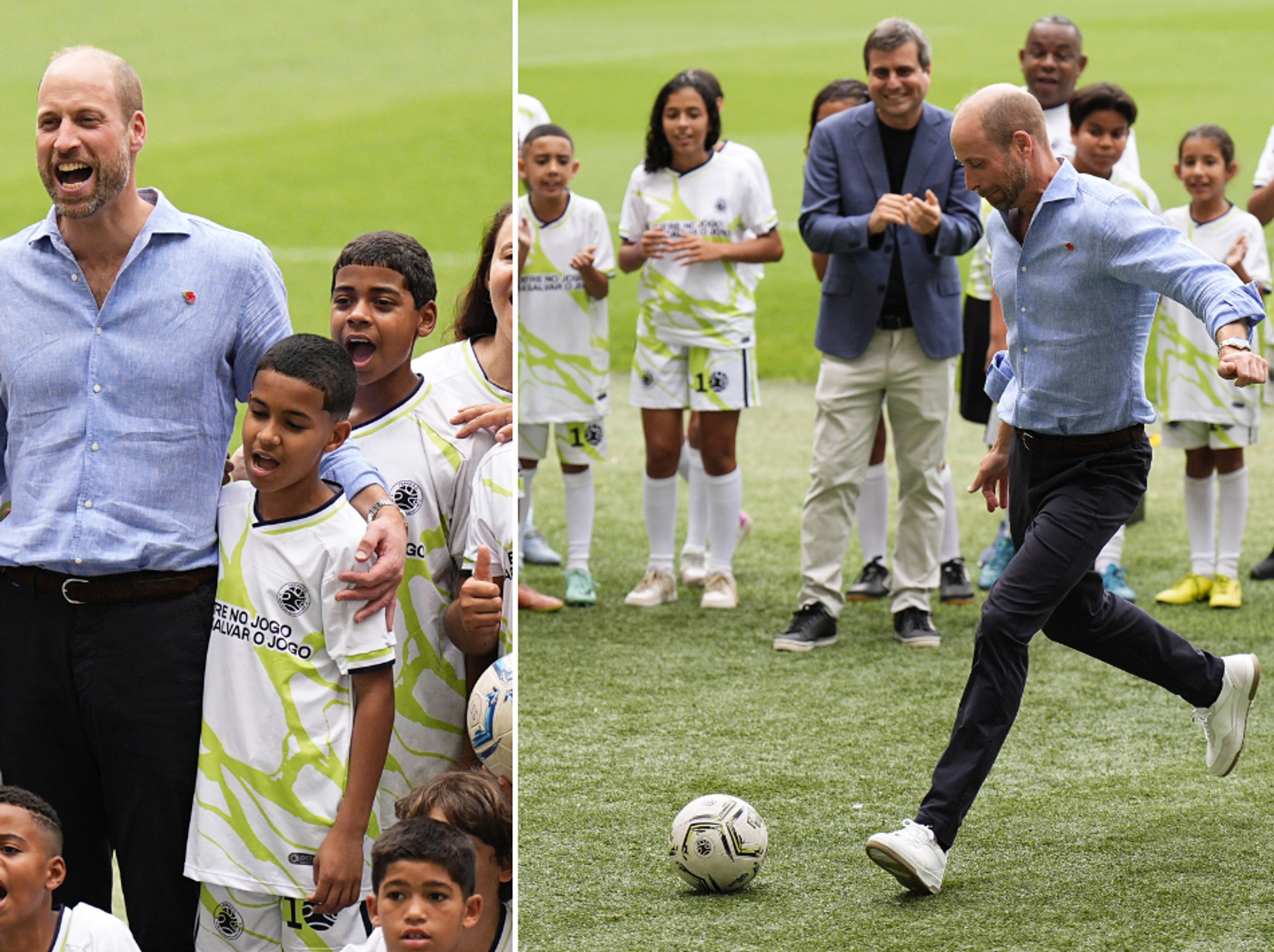 Brazilian children amazed as Prince William scores effortless goal in football match
