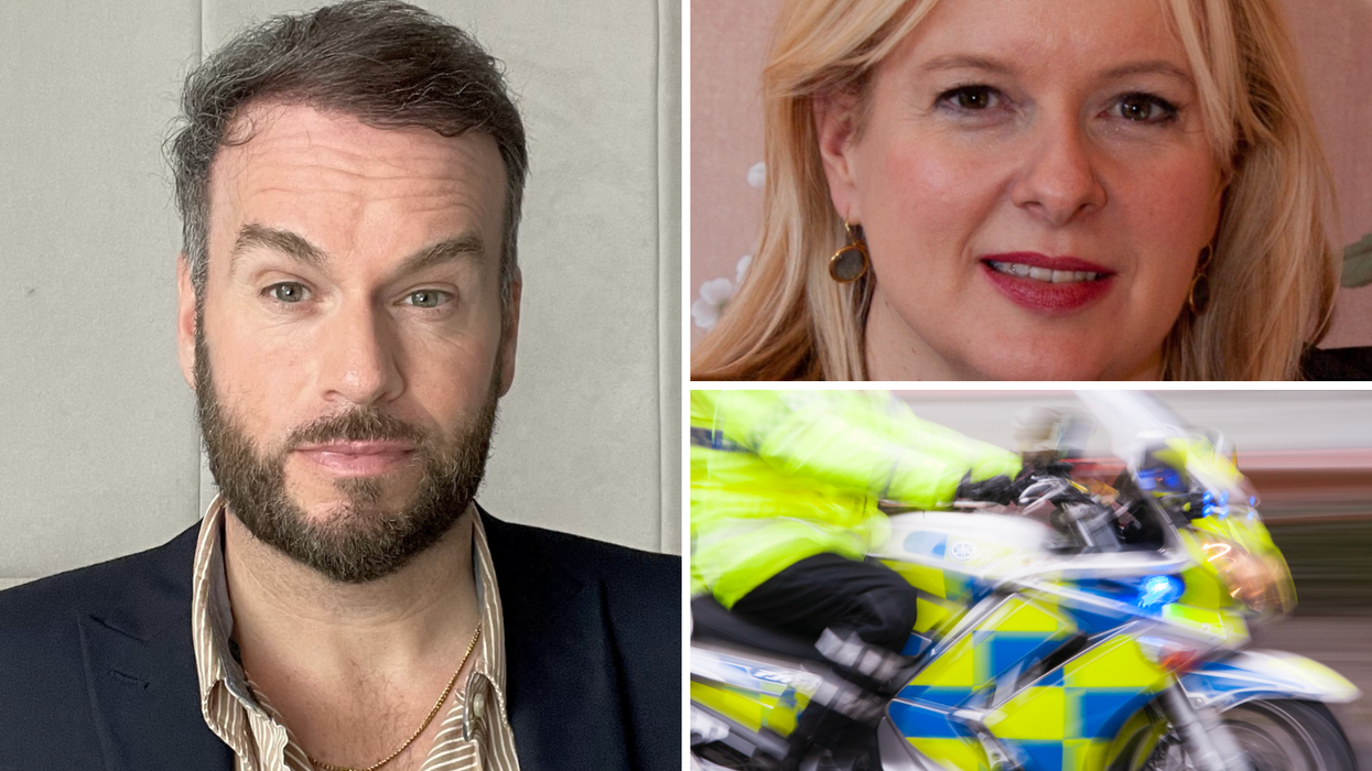 Brendan O'Neill (left), Allison Pearson (top right), policeman on a motorbike (bottom right)