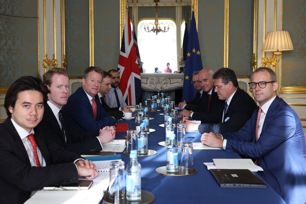 Brexit Minister Lord Frost (third left) and European Commission Vice President Maros Sefcovic (second right) during talks to improve post-Brexit border rules at Lancaster House.