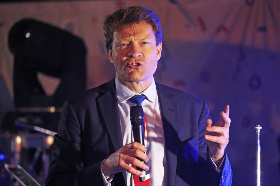 Brexit Party Chairman Richard Tice, speaks to pro-Brexit supporters in Parliament Square.