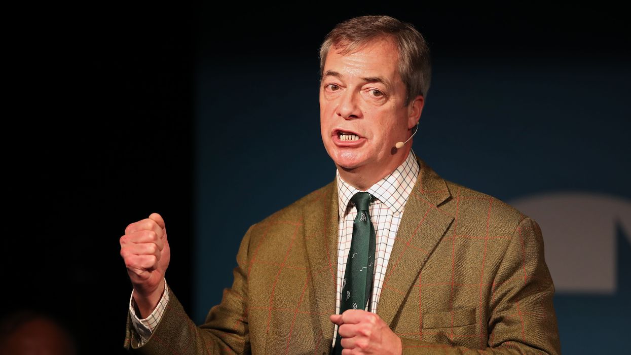 Brexit Party leader Nigel Farage speaking at an event in Barnsley while on the General Election campaign trail