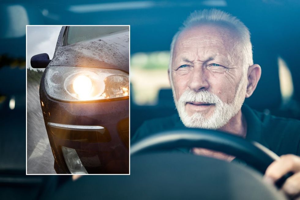 Bright headlight and a driver squinting