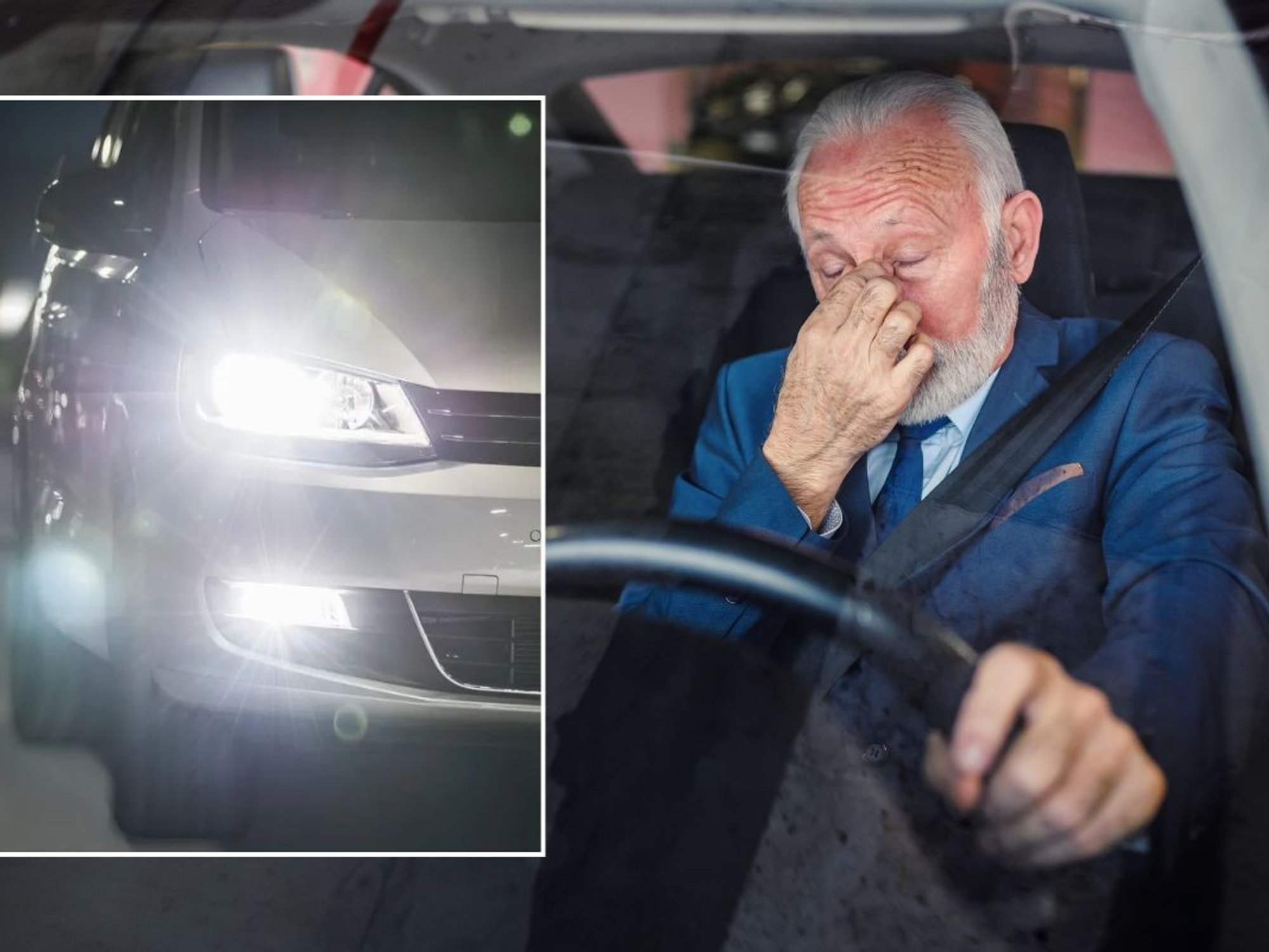 Bright LED headlight and an elderly driver