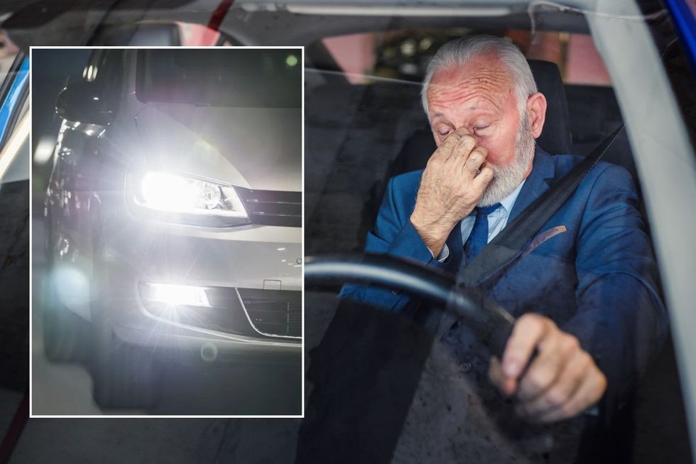 Bright LED headlight and an elderly driver