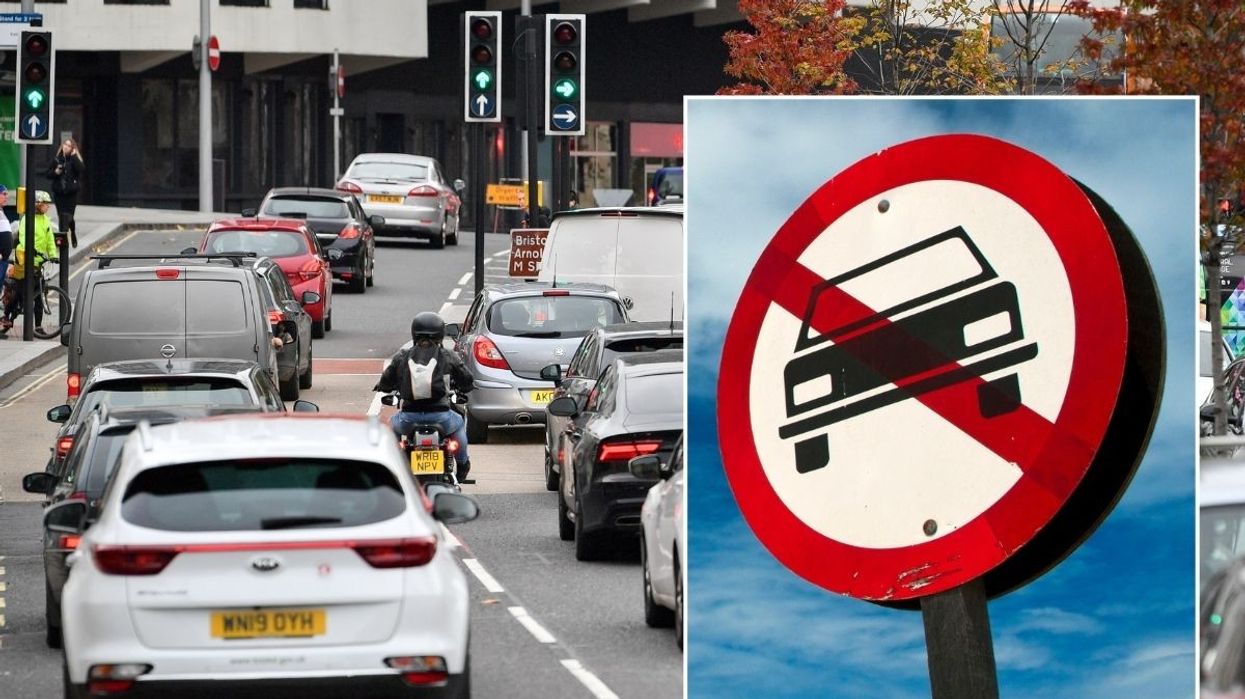 Bristol city centre and a car ban sign