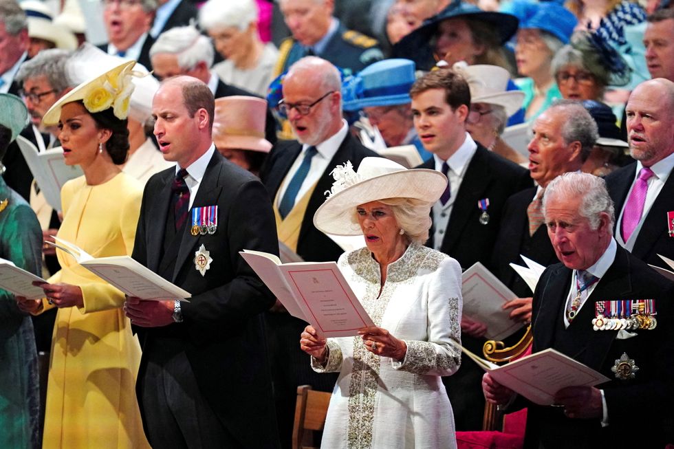 Britain's Catherine, Duchess of Cambridge, Prince William, Camilla, Duchess of Cornwall and Prince Charles attend the National Service of Thanksgiving held at St Paul's Cathedral, during Britain's Queen Elizabeth's Platinum Jubilee celebrations, in London, Britain, June 3, 2022. Victoria Jones/Pool via REUTERS