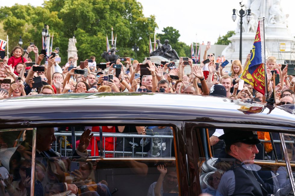 Britain's King Charles arrives outside the Buckingham Palace, following the death of Britain's Queen Elizabeth, in London, Britain September 11, 2022. REUTERS/Henry Nicholls