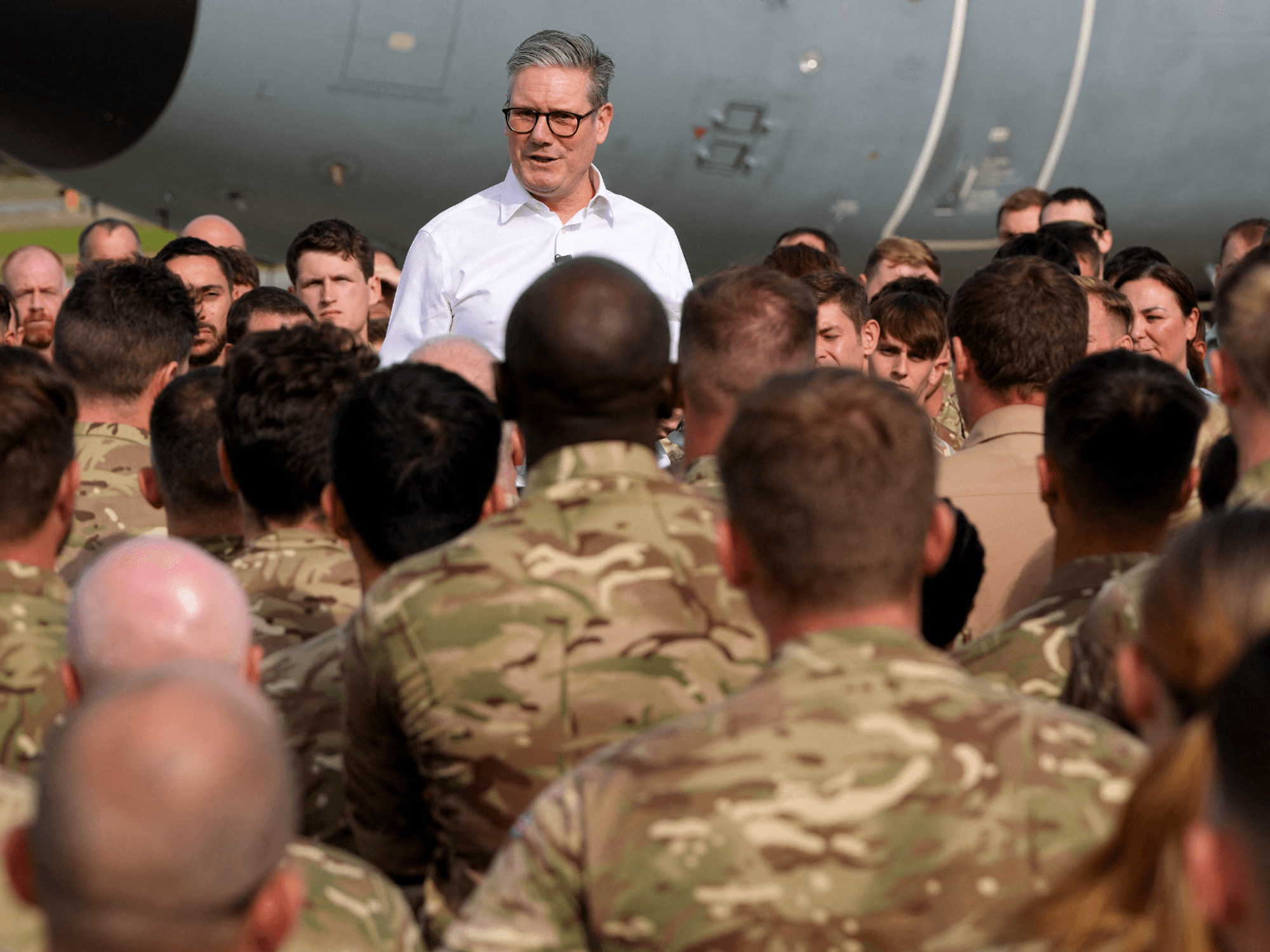Britain's Prime Minister Keir Starmer speaks to soldiers