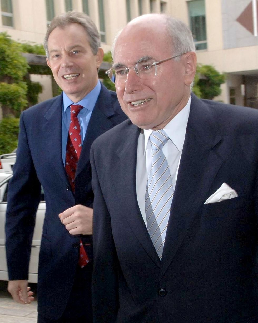 Britain's Prime Minister Tony Blair with Australian Prime Minister John Howard in Canberra