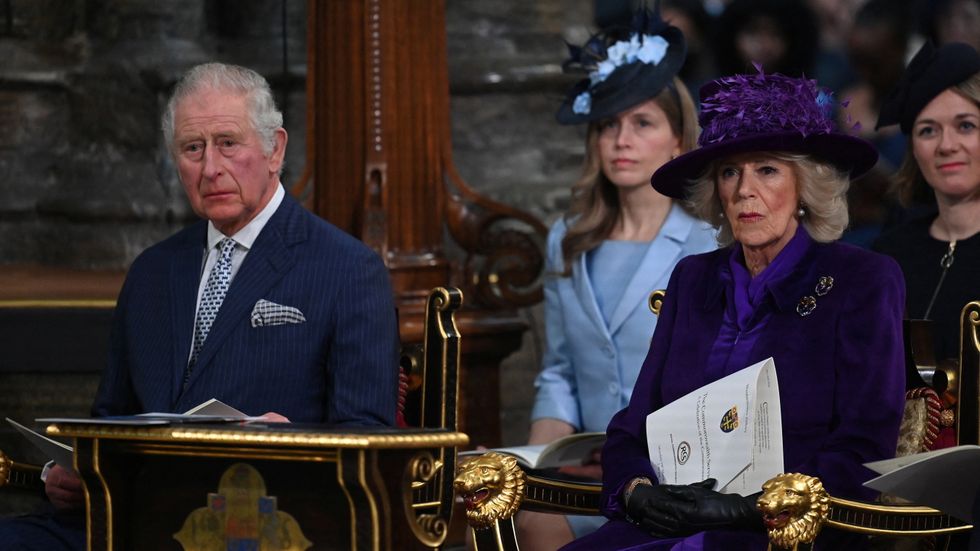 Britain's Prince Charles and Britain's Camilla, Duchess of Cornwall attend the Commonwealth Day service ceremony at Westminster Abbey, in London, Britain March 14, 2022. Daniel Leal/Pool via REUTERS