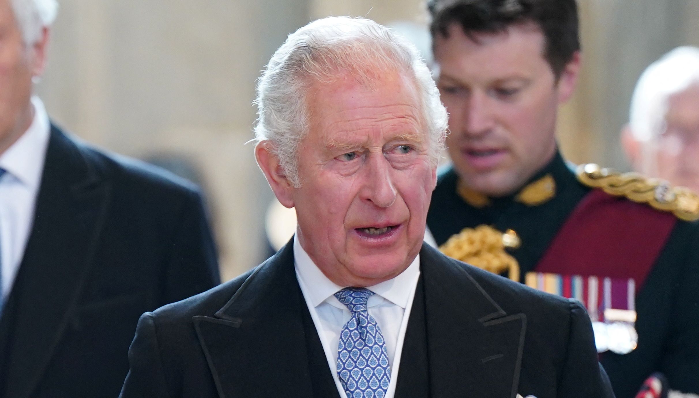 Britain's Prince Charles arrives during the Royal Maundy Service at St. George's Chapel, in Windsor.