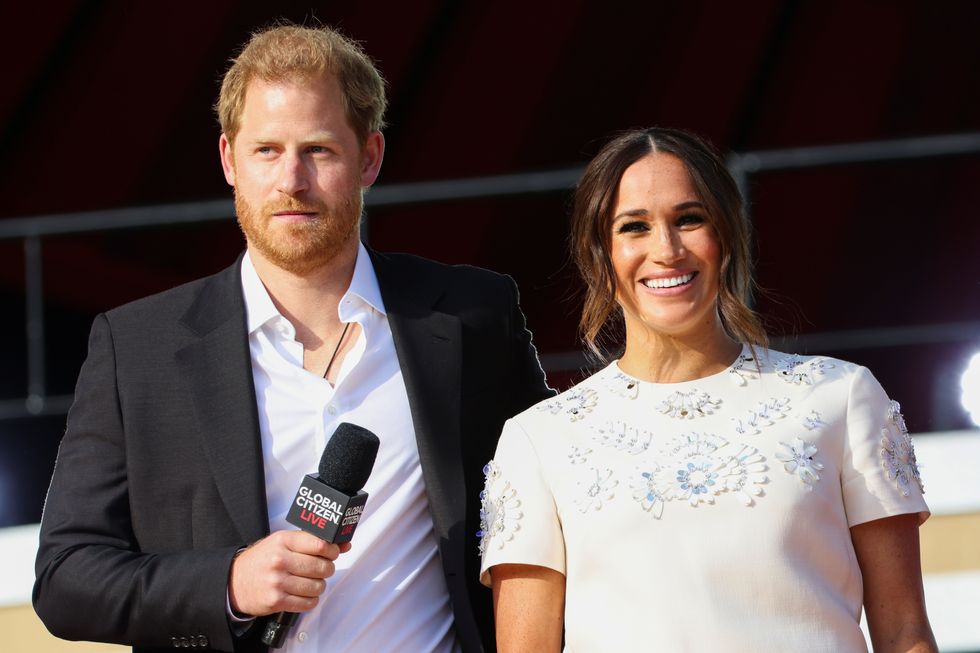 Britain's Prince Harry and Meghan Markle appear onstage at the 2021 Global Citizen Live concert at Central Park in New York, U.S., September 25, 2021. REUTERS/Caitlin Ochs