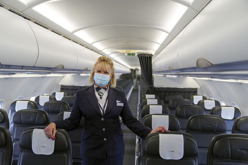 British Airways Inflight Manager Kris Ricci on a plane at Heathrow Airport.