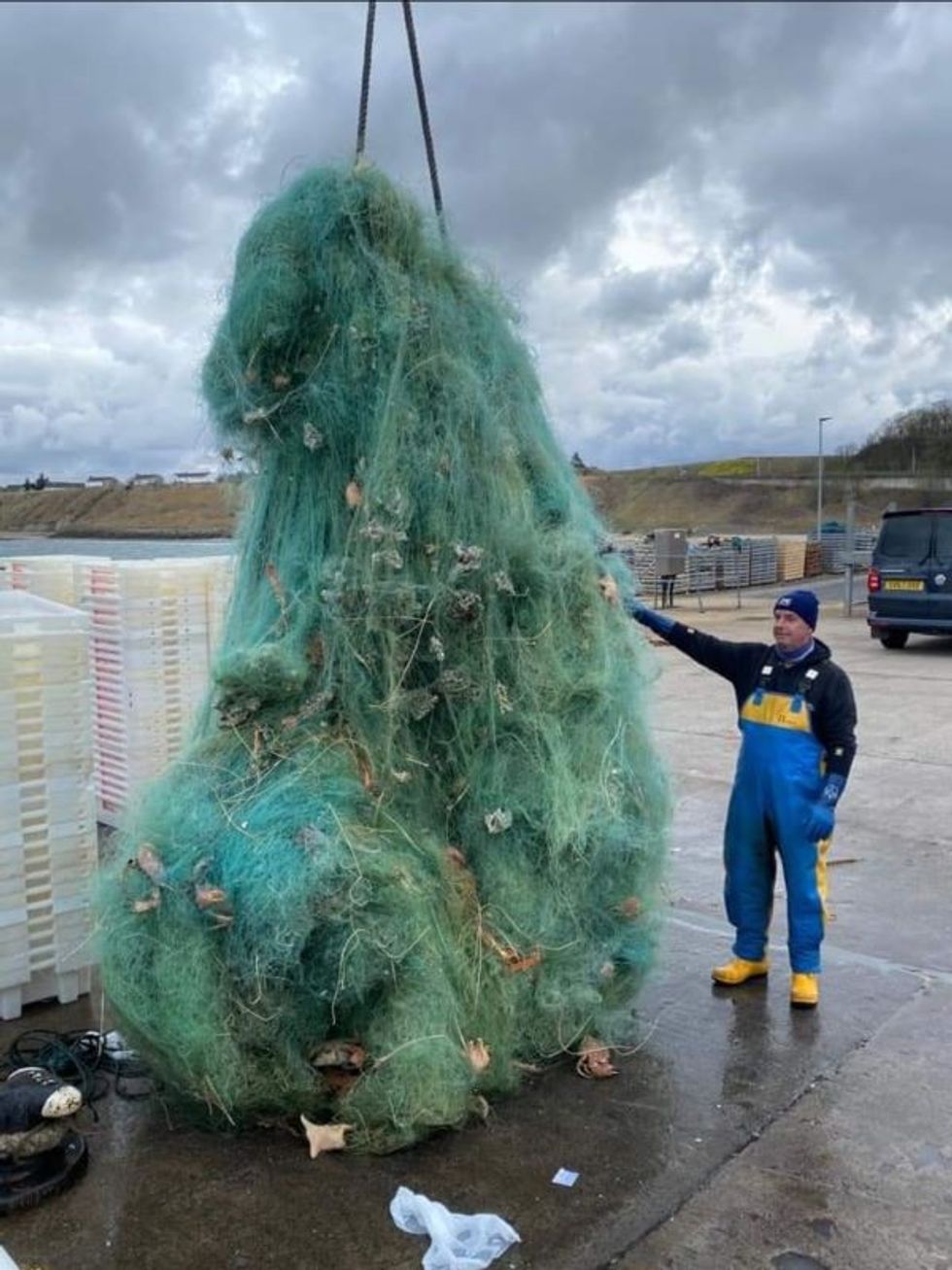 British fisherman say they regularly retrieve huge EU nets like this one which entraps wildlife