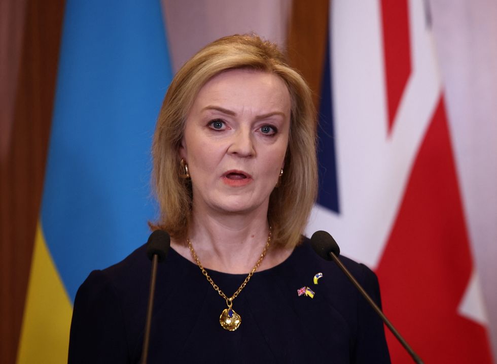 British Foreign Secretary Liz Truss speaks during a joint news conference with Ukrainian Foreign Minister Dmytro Kuleba (not pictured) at the British Embassy in Warsaw, Poland, April 4, 2022. REUTERS/Kuba Stezycki
