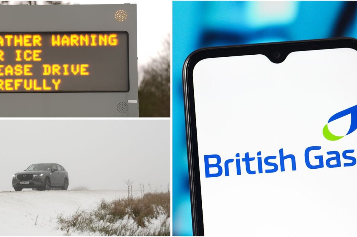 British Gas logo, weather warning sign, cold weather