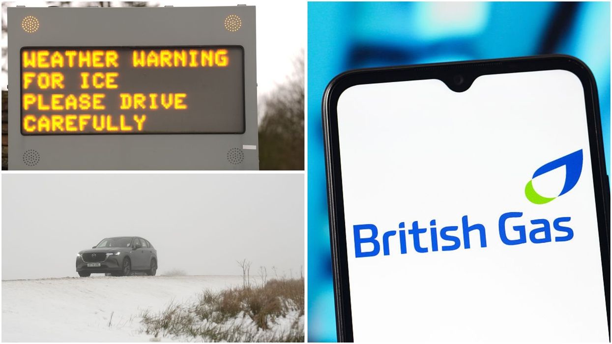 British Gas logo, weather warning sign, cold weather