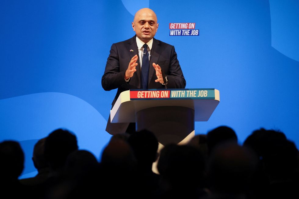 British Health and Social Care Secretary Sajid Javid speaks at the Conservative Party Spring Conference in Blackpool, Britain March 18, 2022. REUTERS/Phil Noble