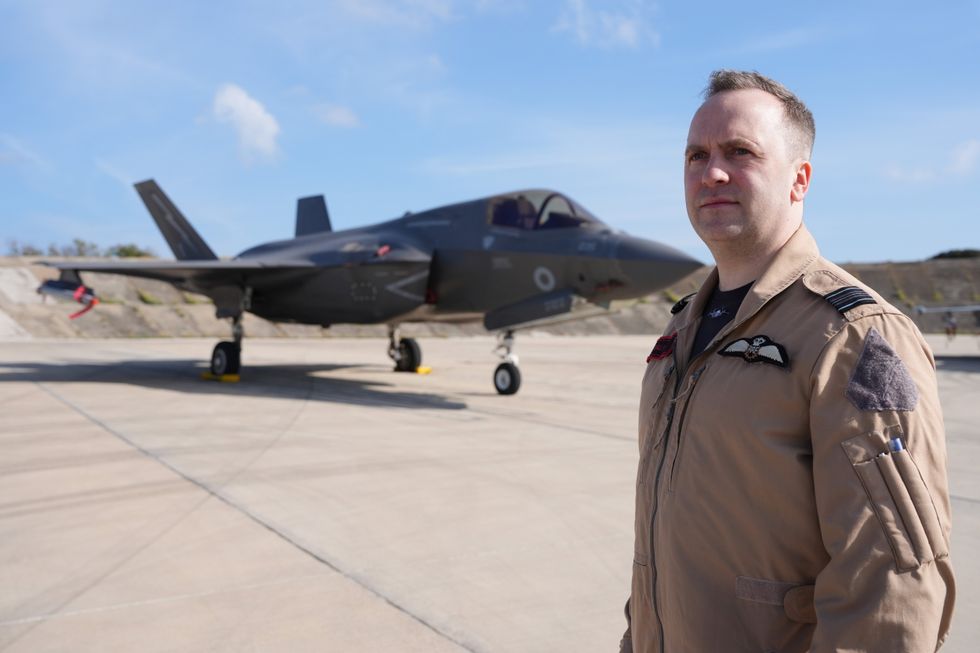 British pilot with F-35 fighter jet at RAF Akrotiri