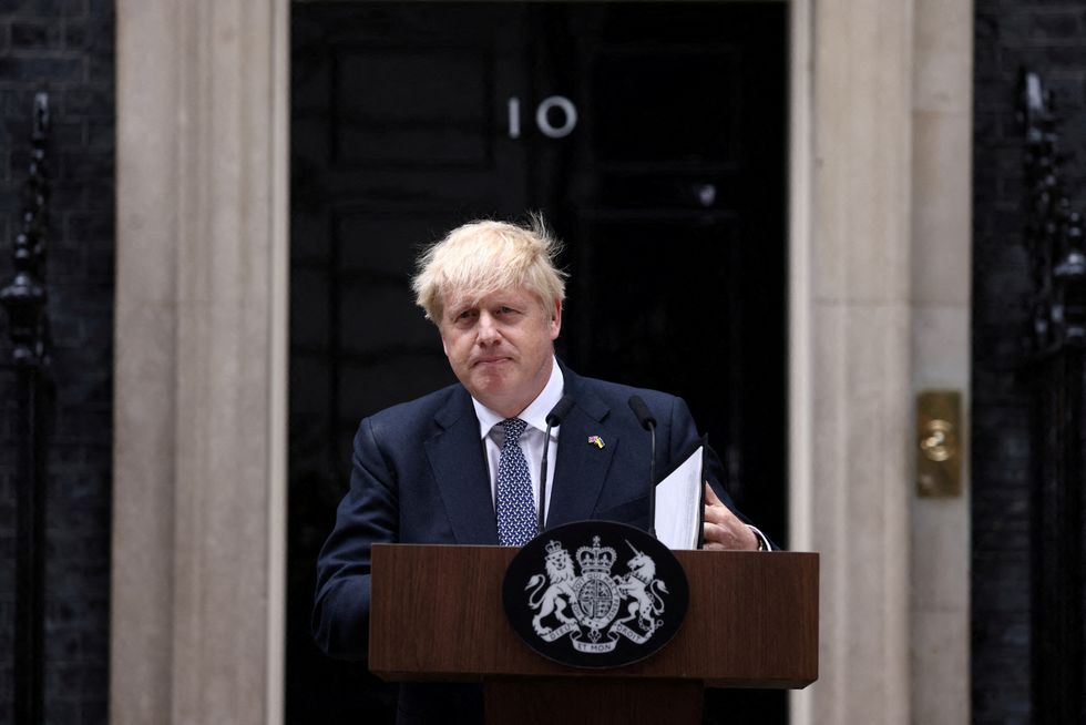British Prime Minister Boris Johnson makes a statement at Downing Street in London, Britain, July 7, 2022. REUTERS/Henry Nicholls TPX IMAGES OF THE DAY