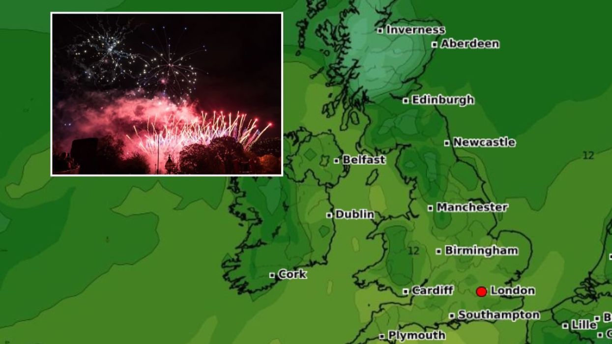 British weather forecast / Fireworks over the Alexandra Palace, London