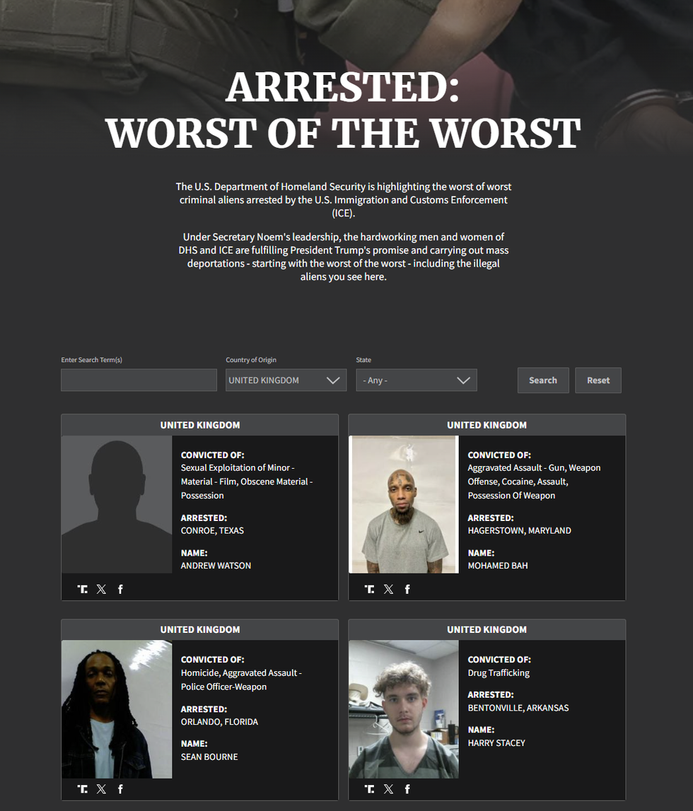 Britons listed on the DHS 'worst of the worst' list