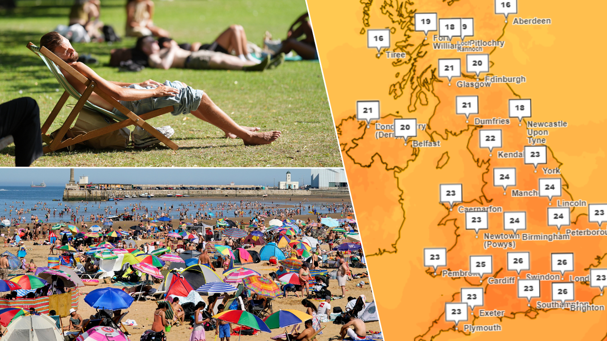 Britons sunbathing/UK weather map