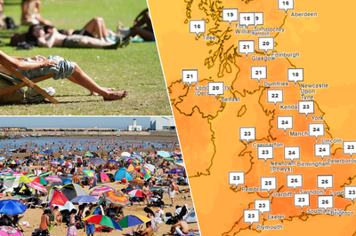Britons sunbathing/UK weather map