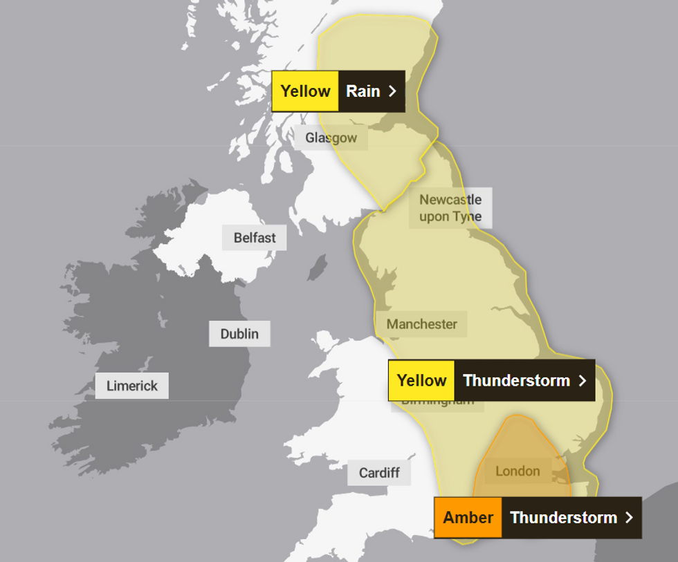 Britons warned of holiday travel chaos as thunderstorms bring up to 90mm of rain in just THREE HOURS