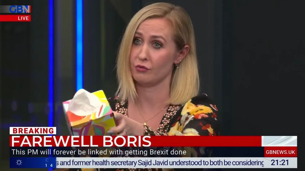 Broadcaster Amy Nickell offered Dan Wootton a tissue following the resignation of Boris Johnson