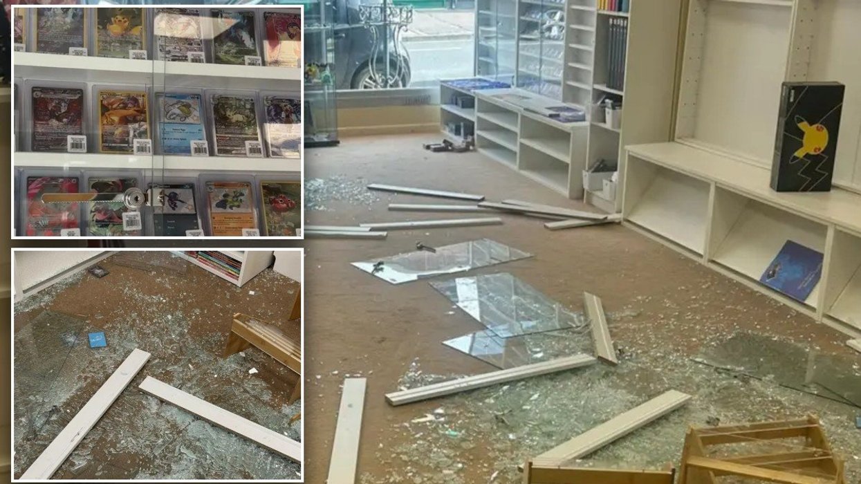 Broken glass covers the floor at the Trove UK location
