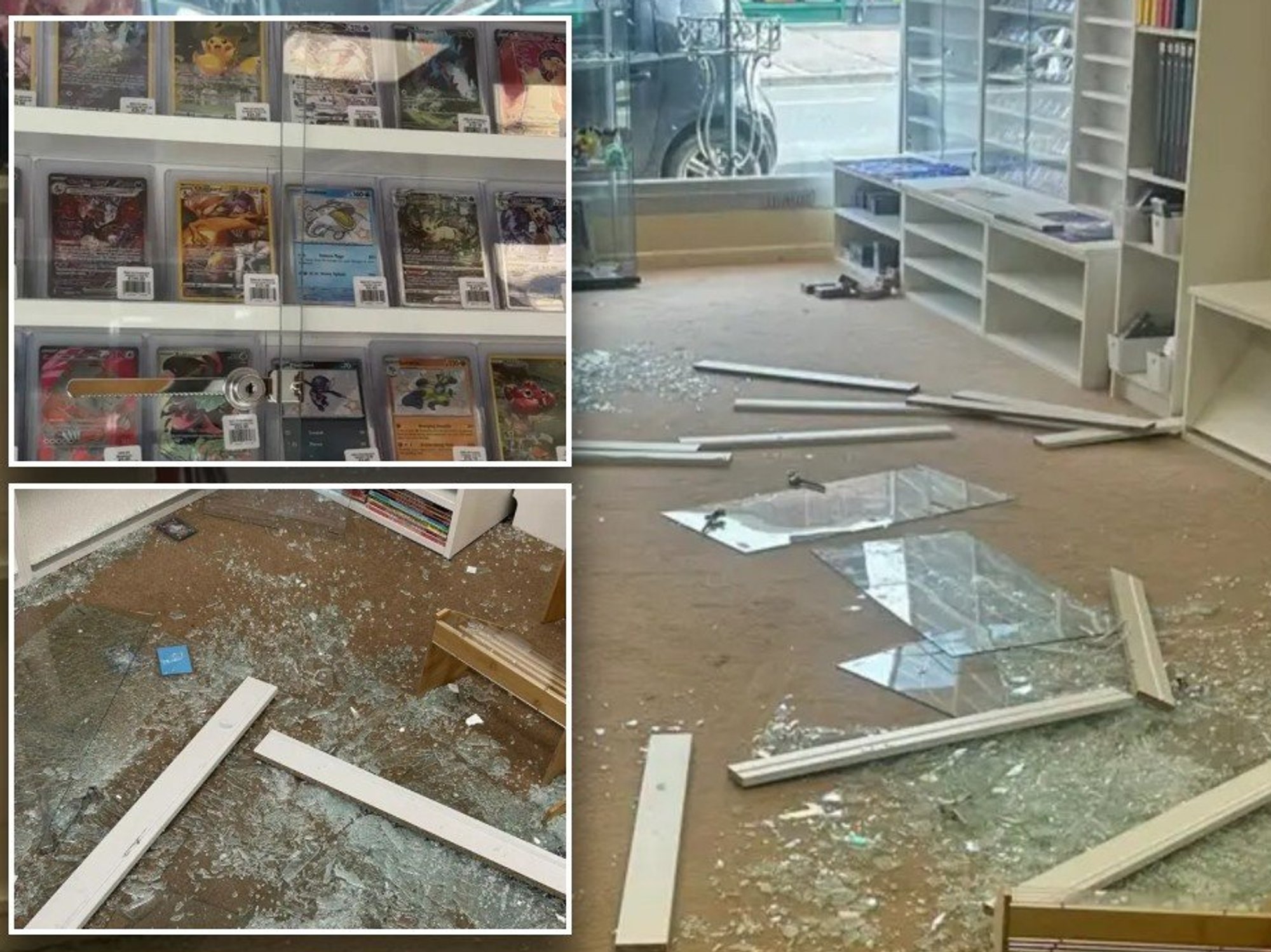 Broken glass covers the floor at the Trove UK location