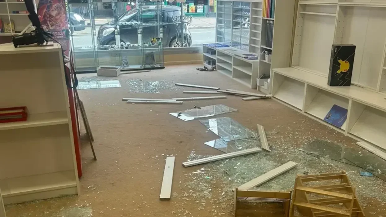 Broken glass covers the floor at the Trove UK location