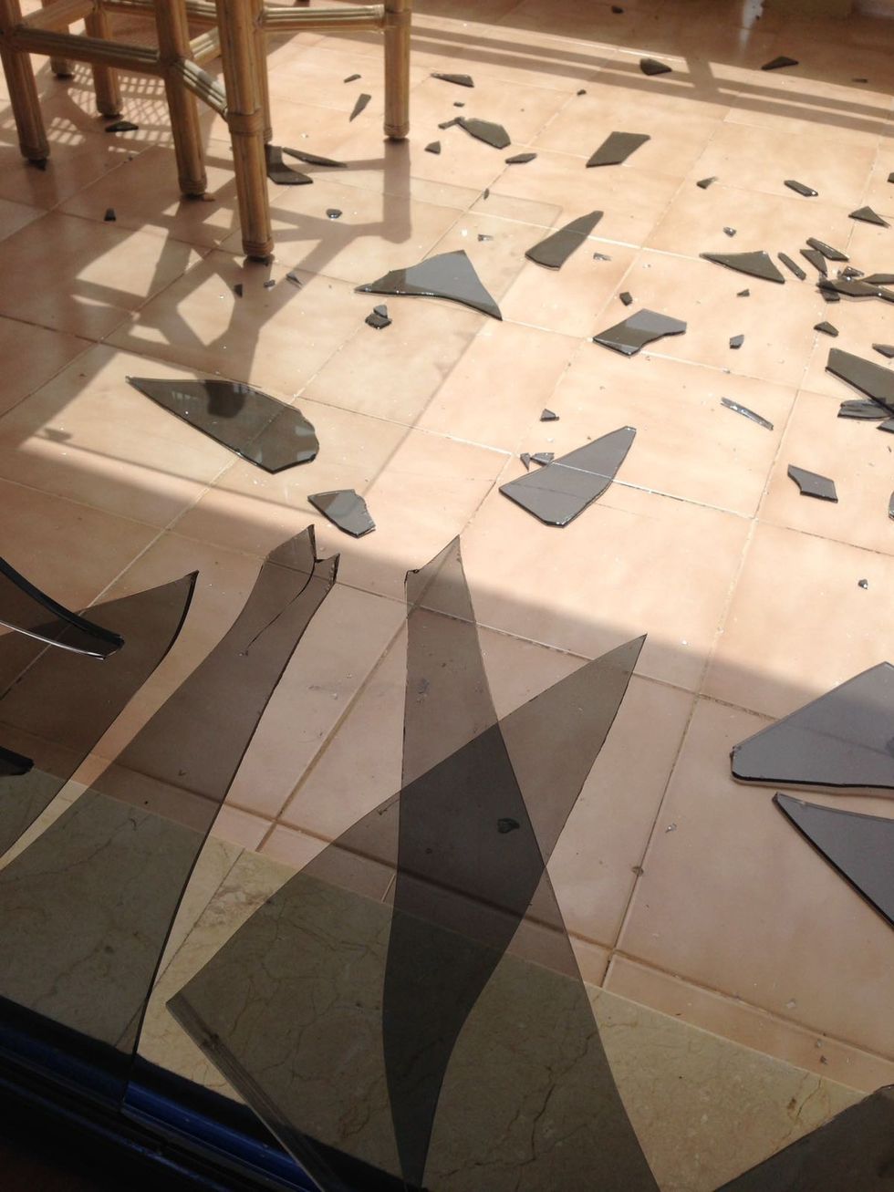 Broken glass door