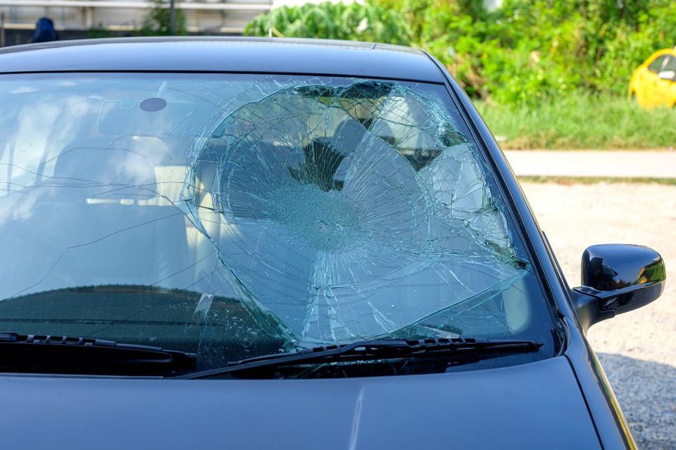 Broken windscreen on car