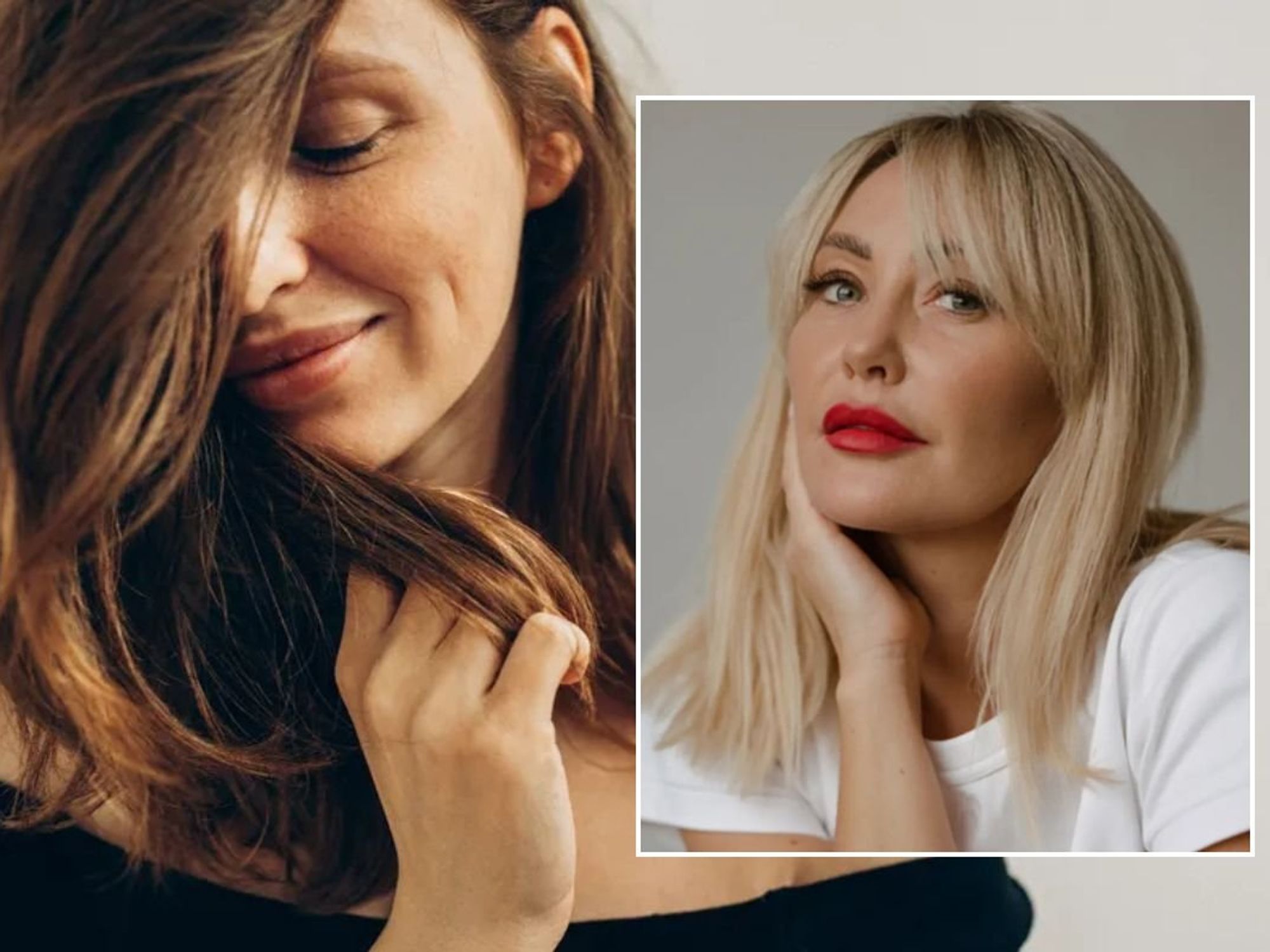 Brunette and blonde women, thick, healthy hair