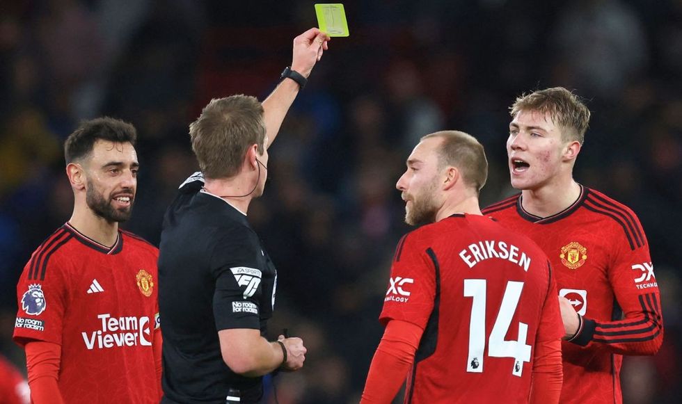 Bruno Fernandes, Christian Eriksen and Rasmus Hojlund