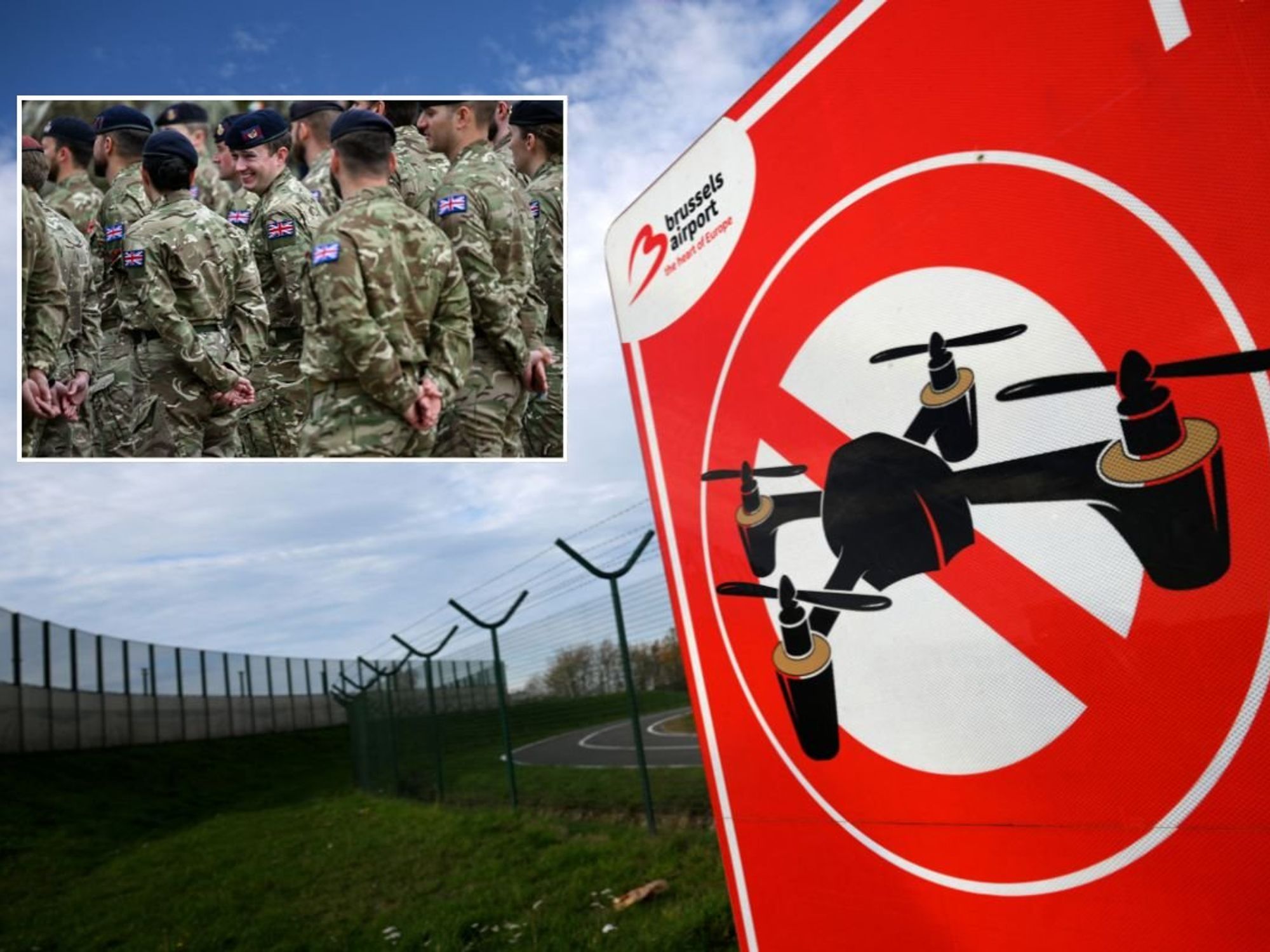 Brussels airport anti-drone sign