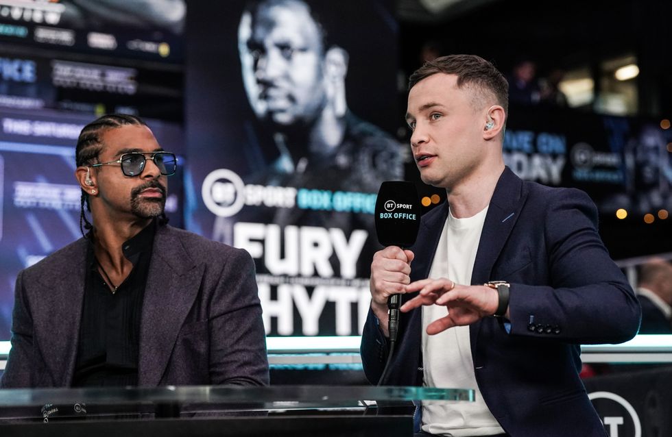 BT Sport pundits David Haye and Carl Frampton ahead of the weigh in at BOXPARK Wembley, London. Picture date: Friday April 22, 2022.
