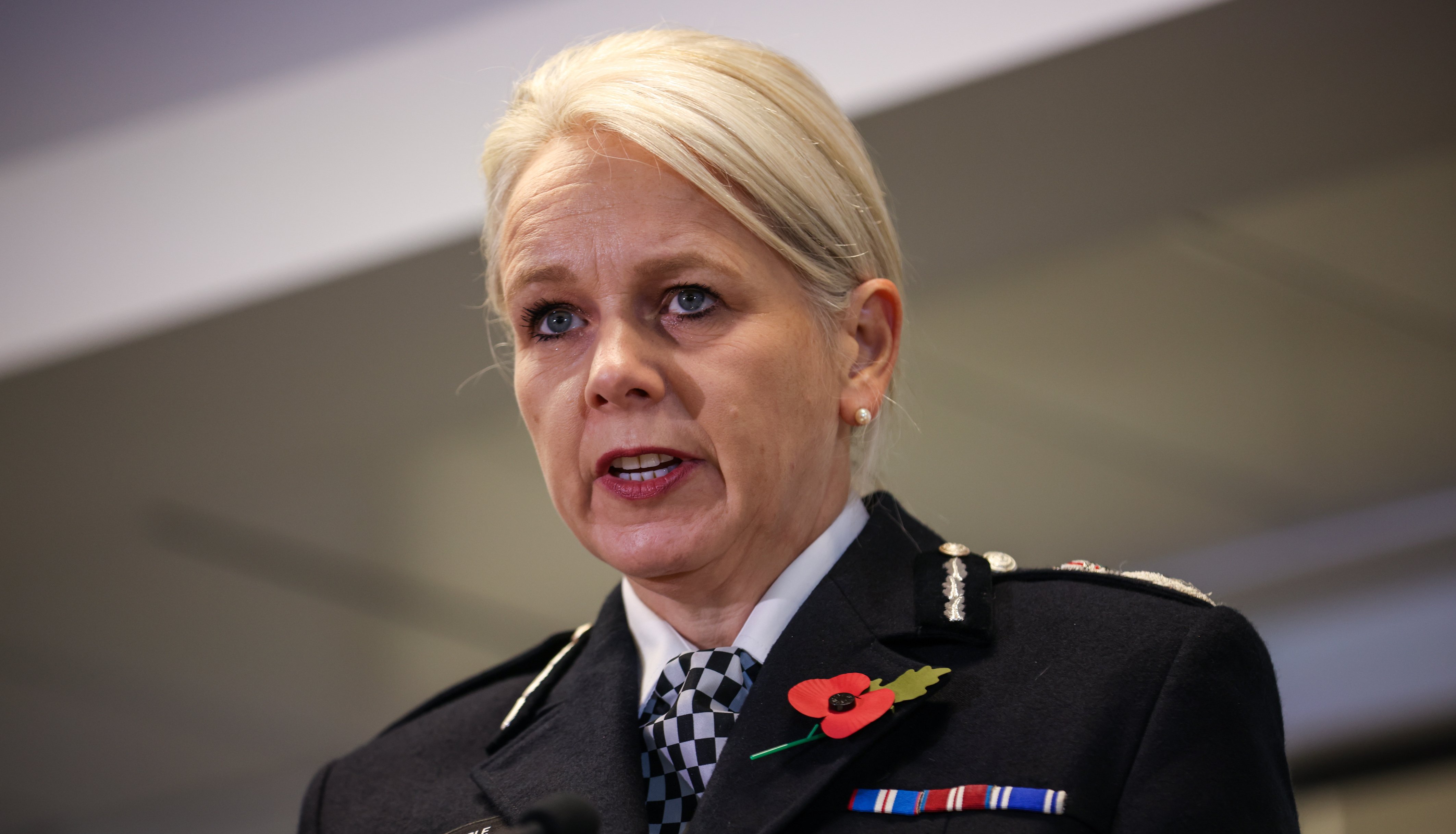 BTP Chief Constable Lucy D'Orsi during a press conference in Manchester following the publication of the Manchester Arena Inquiry volume two report on emergency services response, which examines whether any inadequacies in the services' response contributed to individual deaths.