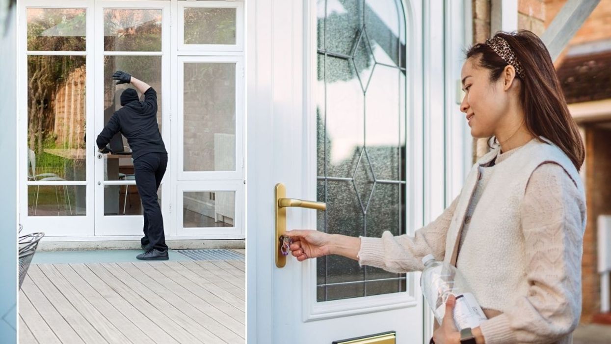 Burglar breaking into house / Woman opening her front door