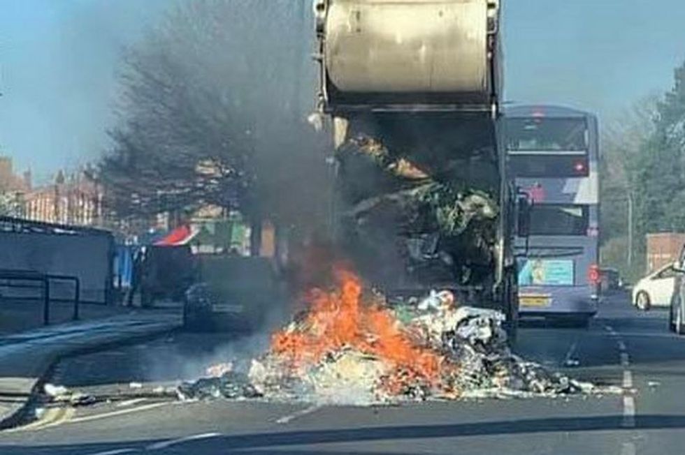 Burning bin lorry